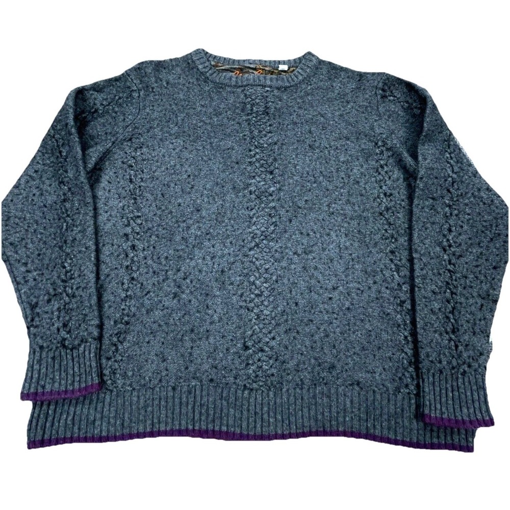 Robert Graham Sweater Men XXL 2XL Gray Heavy Wool Knit Crewneck Pullover Grandpa